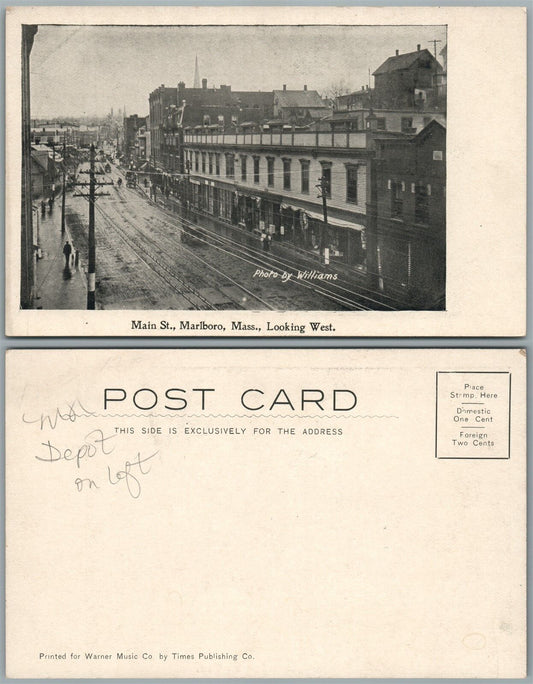 MARLBORO MA MAIN STREET UNDIVIDED ANTIQUE POSTCARD