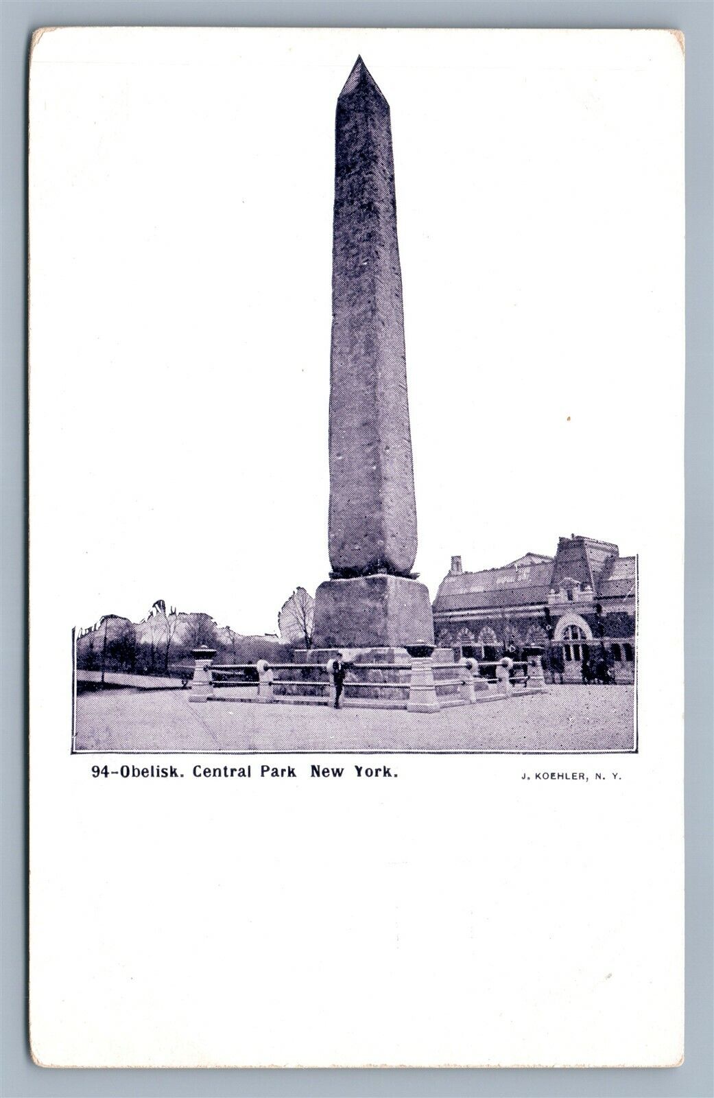 CENTRAL PARK NY OBELISK ANTIQUE POSTCARD by J.KOEHLER