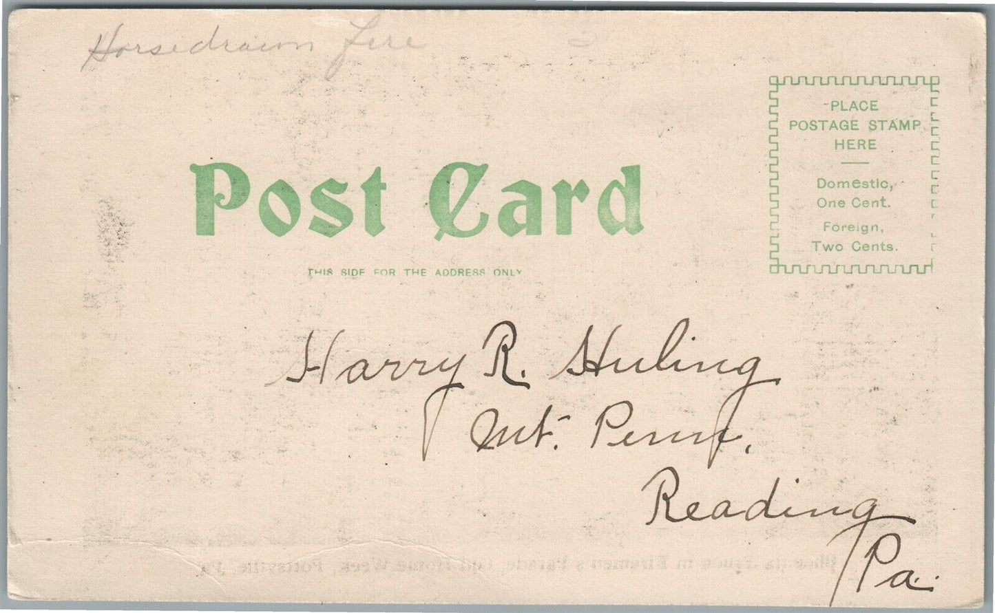 POTTSVILLE PA PHOENIX TRUCK in FIREMEN'S PARADE ANTIQUE POSTCARD