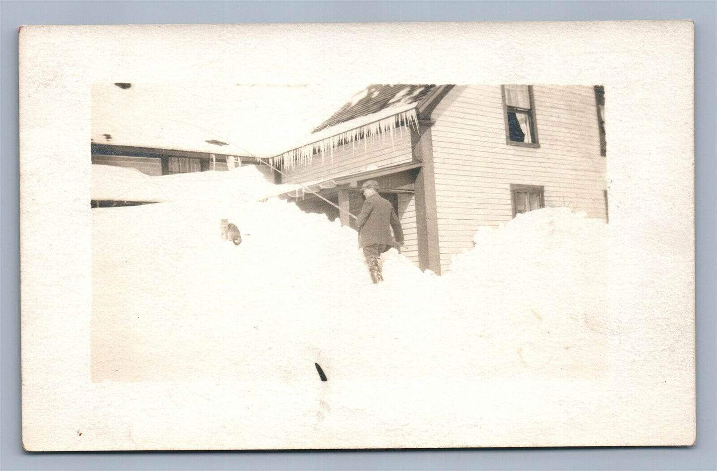 MAN PLAYS w/ CAT ANTIQUE REAL PHOTO POSTCARD RPPC