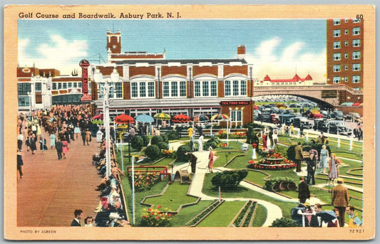 ASBURY PARK NJ GOLF COURSE & BOARDWALK 1957 VINTAGE POSTCARD