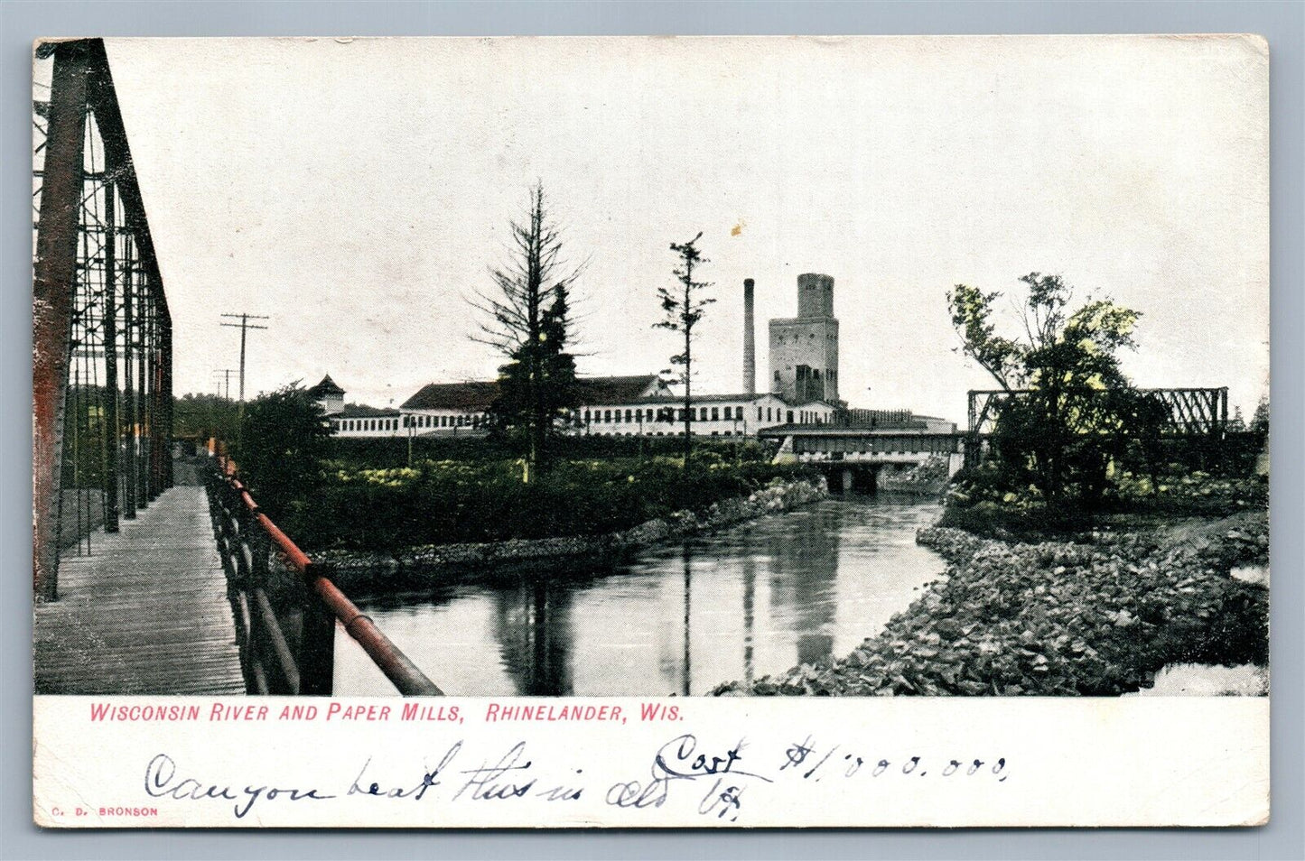 RHINELANDER WI WISCONSIN RIVER & PAPER MILLS ANTIQUE POSTCARD