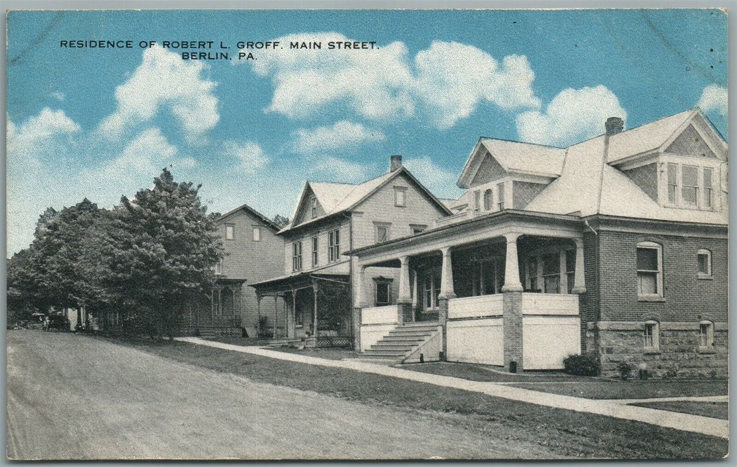 BERLIN PA RESIDENCE OF ROBERT L. GROFF MAIN STREET ANTIQUE POSTCARD