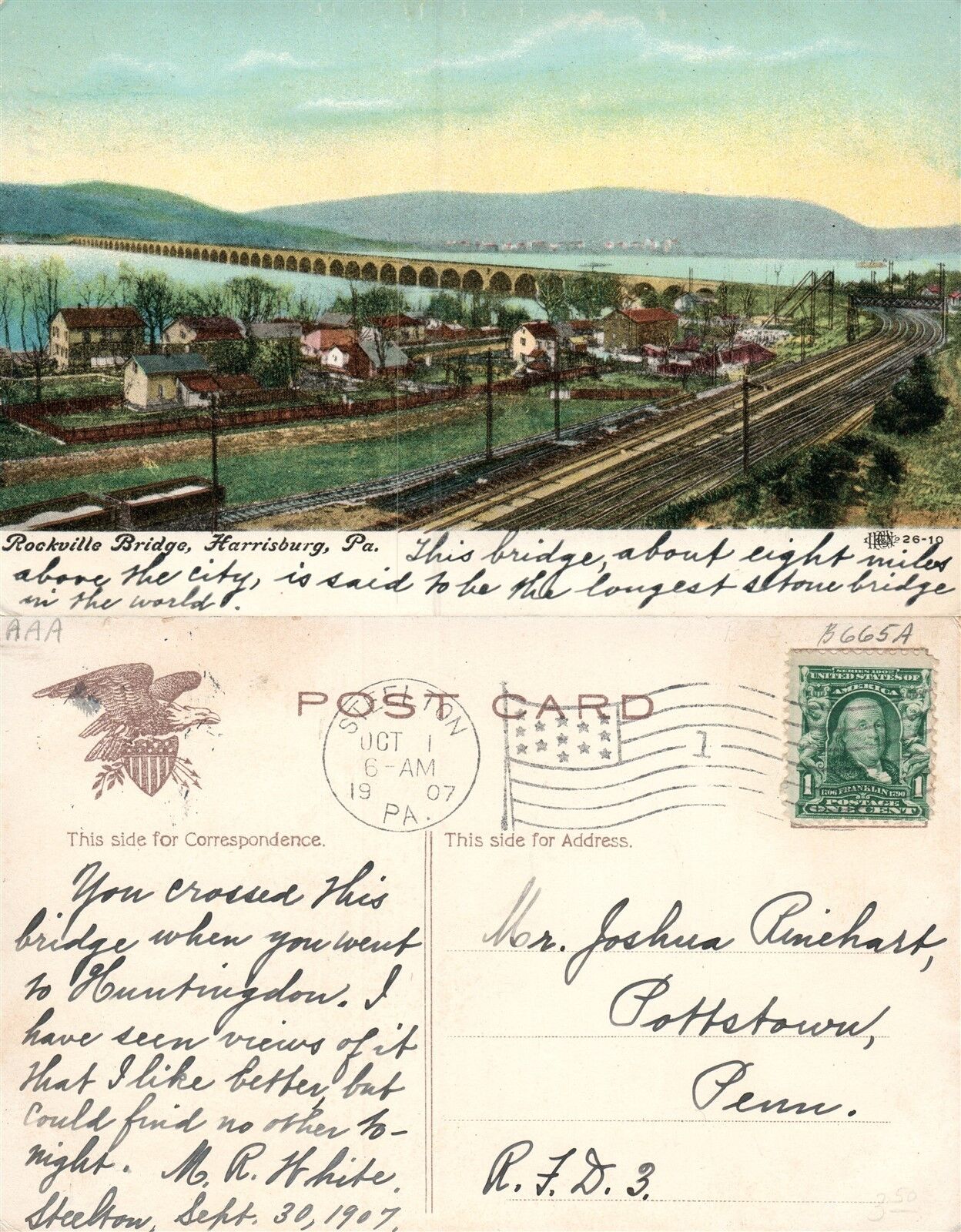 HARRISBURG PA ROCKVILLE BRIDGE 1907 ANTIQUE POSTCARD