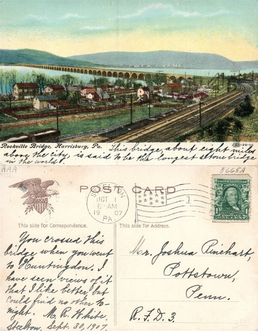HARRISBURG PA ROCKVILLE BRIDGE 1907 ANTIQUE POSTCARD