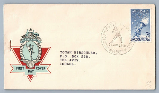 1956 OLYMPIC GAMES AUSTRALIAN FIRST DAY POSTAL COVER to TEL AVIV ISRAEL vintage