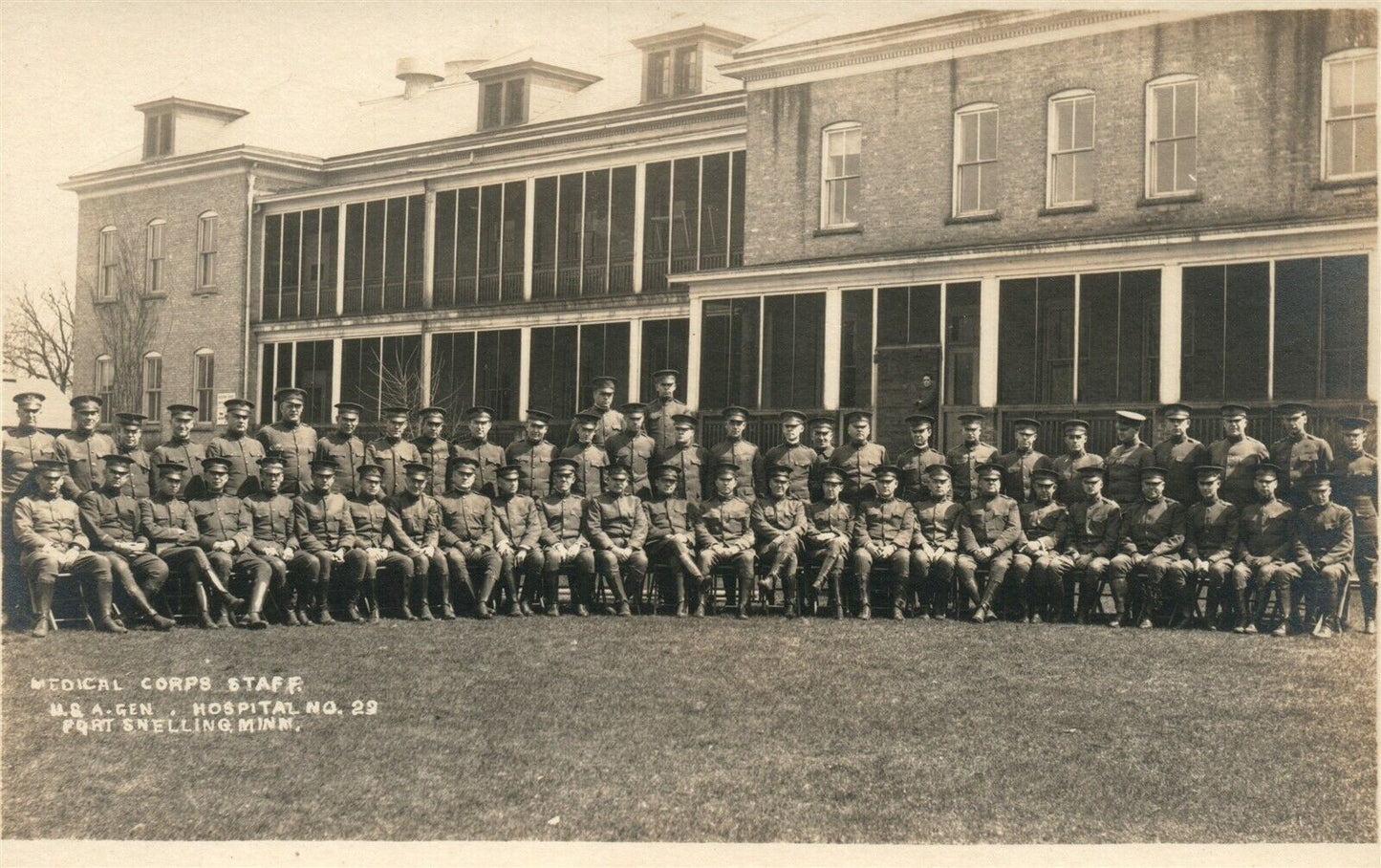USA GEN. HOSPITAL STAFF FORT SNELLING MN ANTIQUE REAL PHOTO POSTCARD RPPC