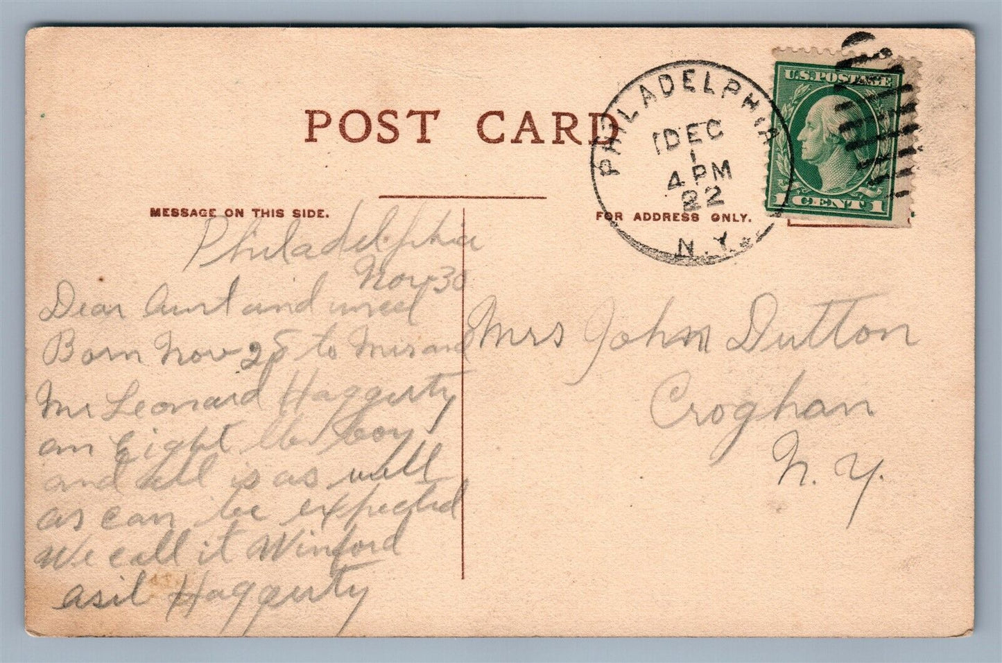 PHILADELPHIA NY ANTWERP STREET ANTIQUE POSTCARD