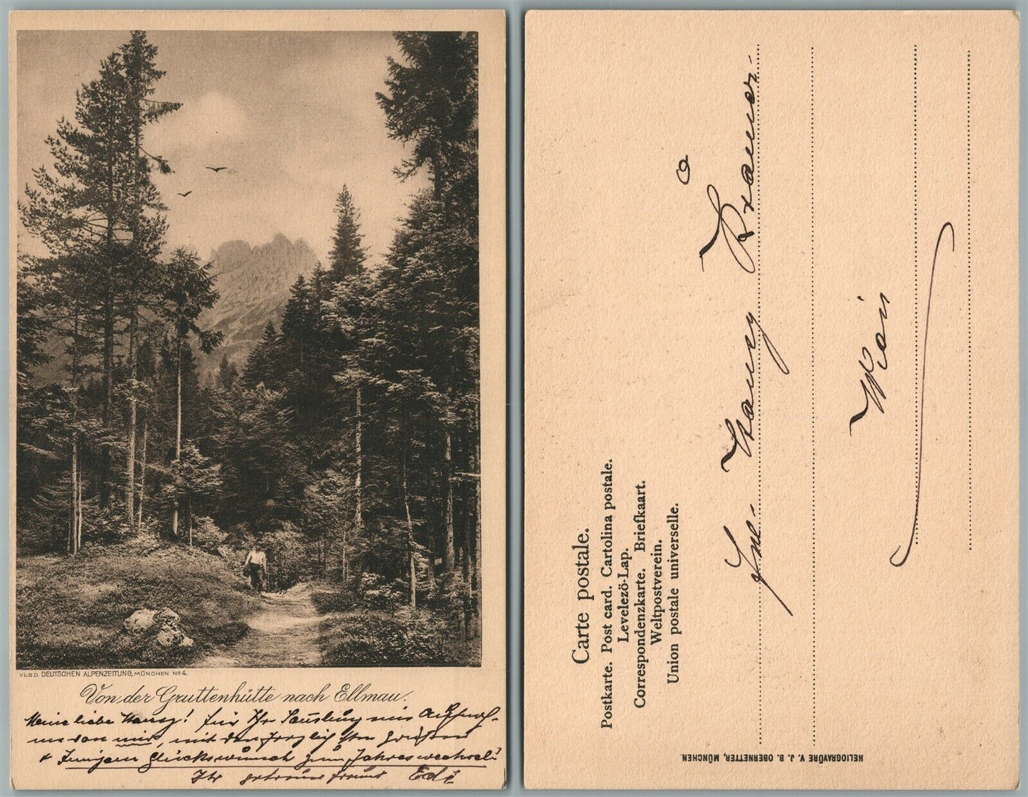 DEUTSCHEN ALPENZEITUNG MUNCHEN GERMANY ANTIQUE POSTCARD