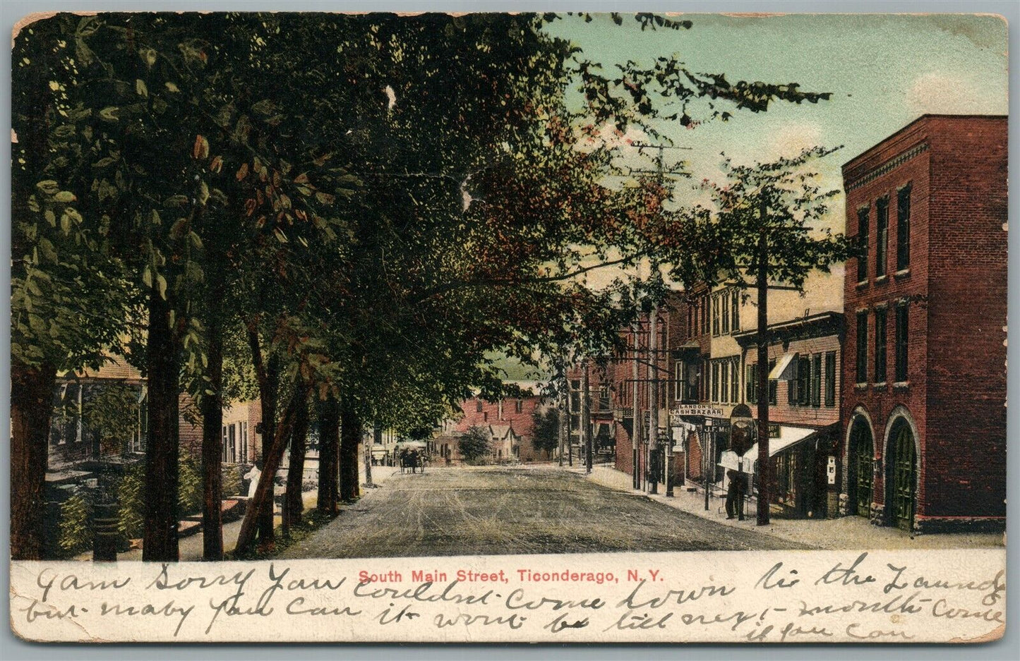 TICONDERAGO NY SOUTH MAIN STREET ANTIQUE POSTCARD