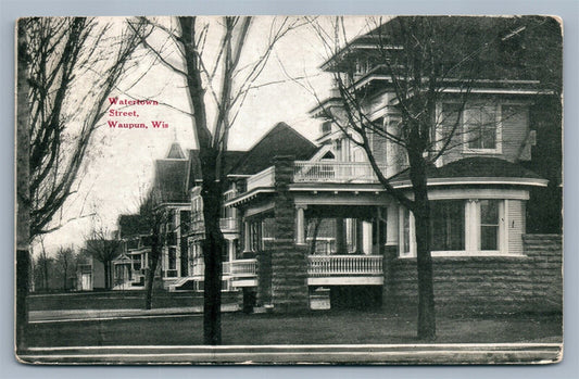 WAUPUN WI WATERTOWN STREET ANTIQUE POSTCARD w/ CORK CANCEL