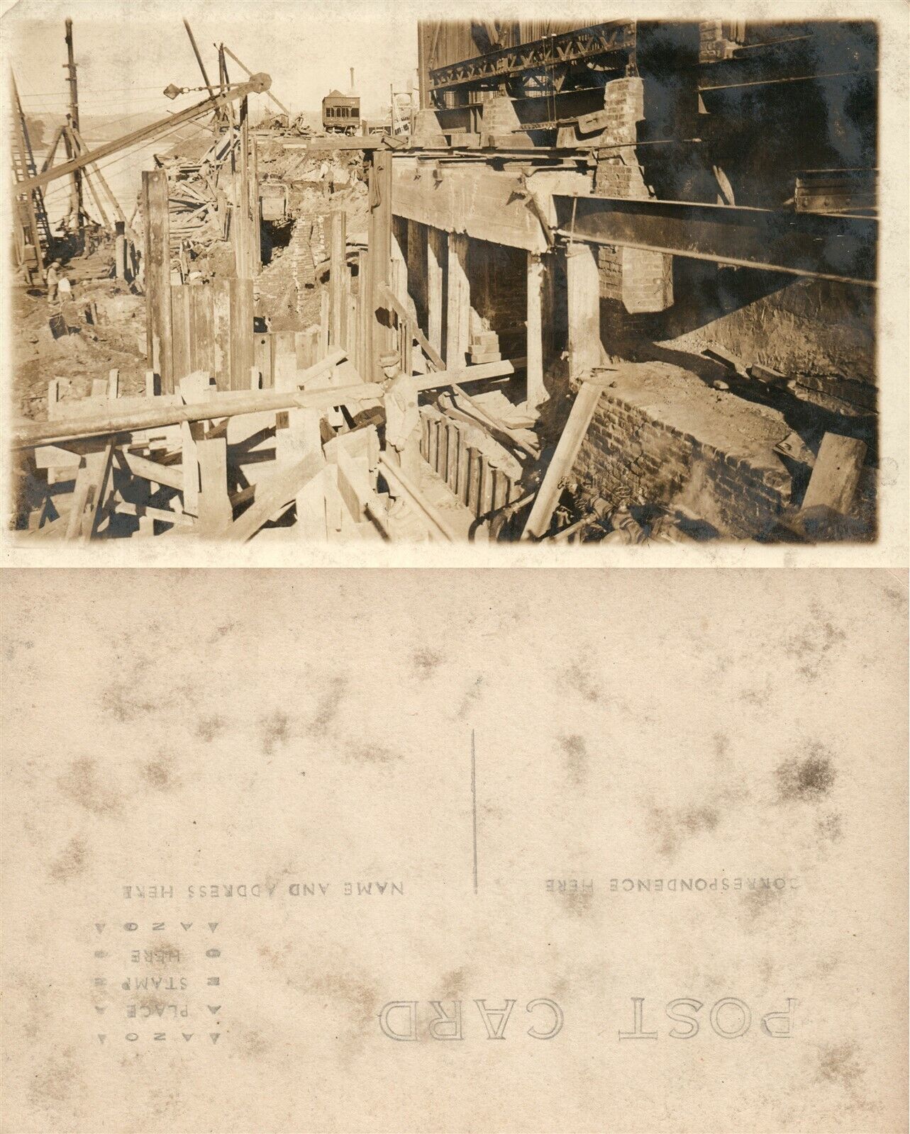 DISASTER SCENE DESTROYED BUILDING ANTIQUE REAL PHOTO POSTCARD RPPC