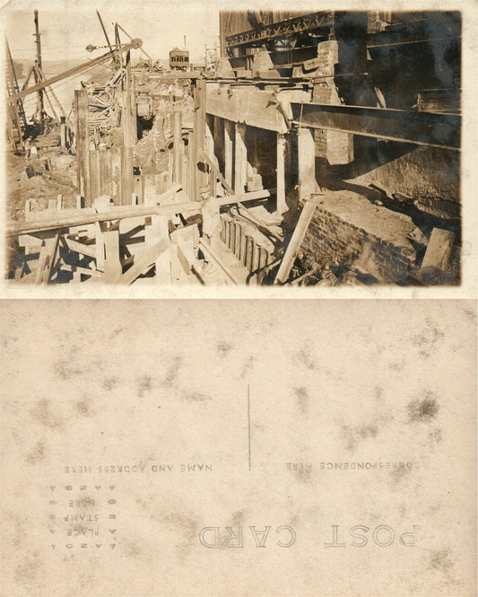 DISASTER SCENE DESTROYED BUILDING ANTIQUE REAL PHOTO POSTCARD RPPC