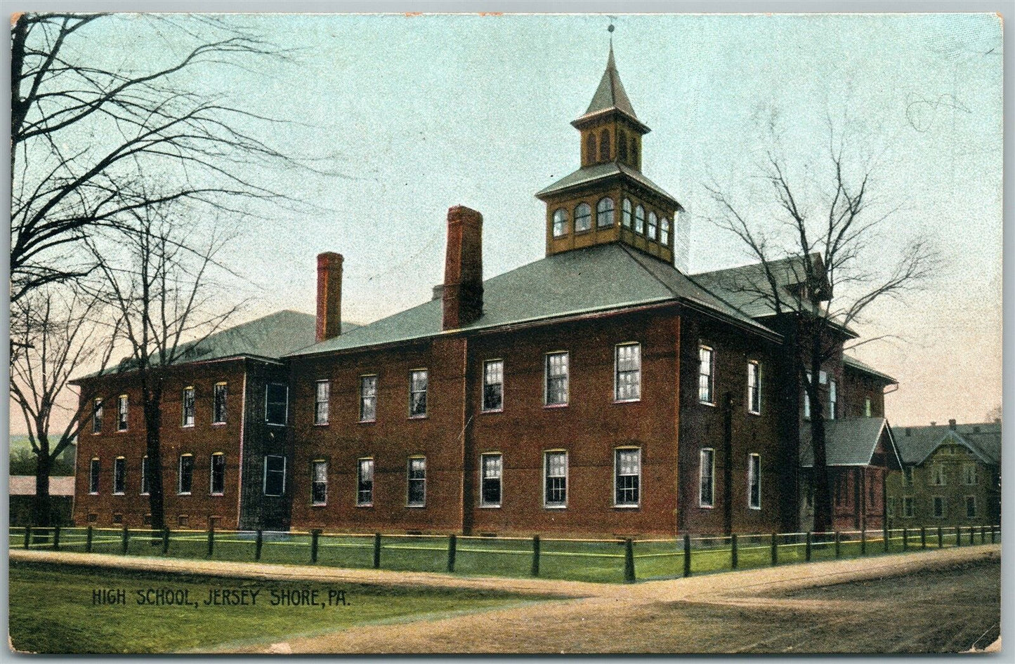 JERSEY SHORE PA HIGH SCHOOL 1914 ANTIQUE POSTCARD