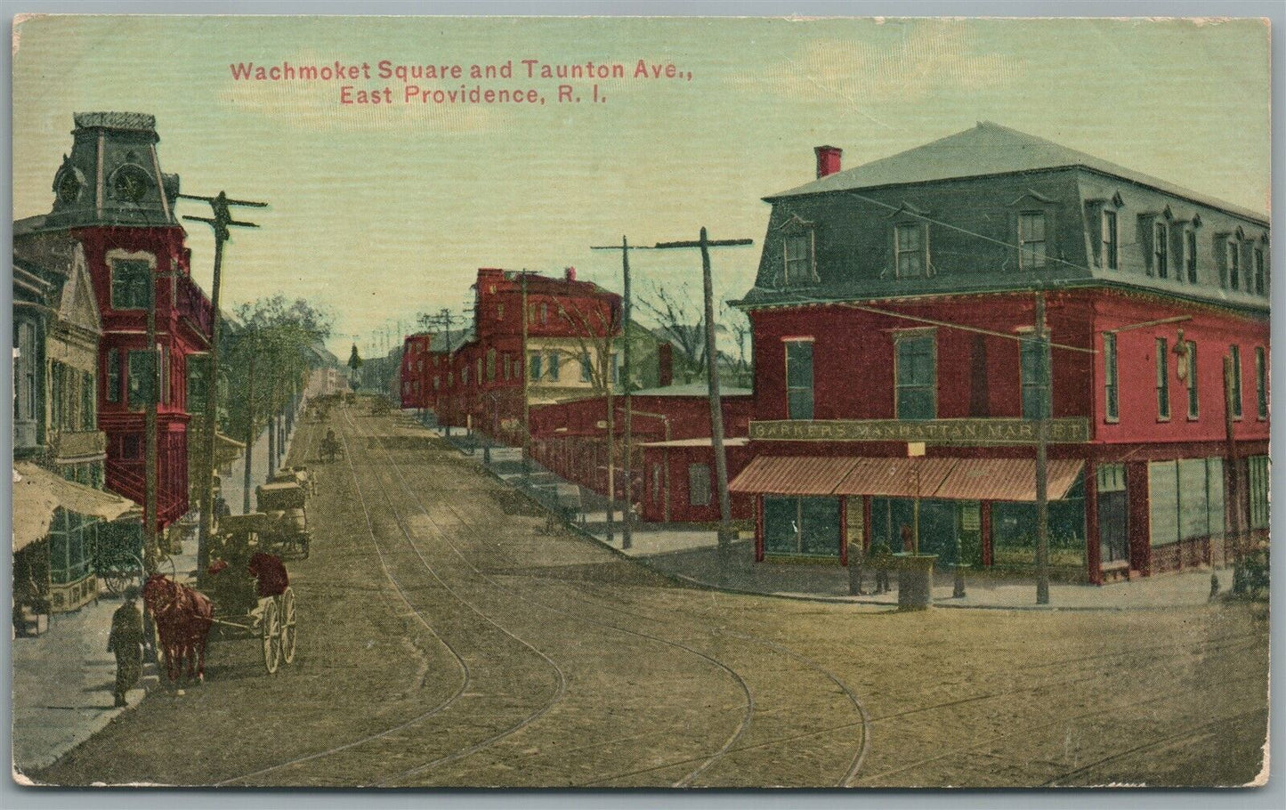 EAST PROVIDENCE RI WACHMOKET SQUARE & TAUNTON AVE. ANTIQUE POSTCARD