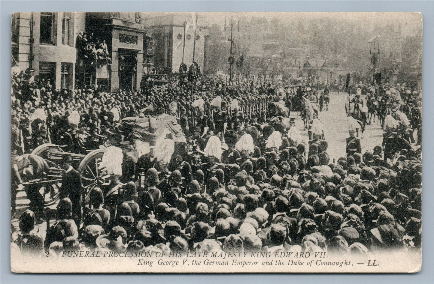 KING EDWARD VII of ENGLAND FUNERALS w/ KING GEORGE V ANTIQUE BRITISH POSTCARD