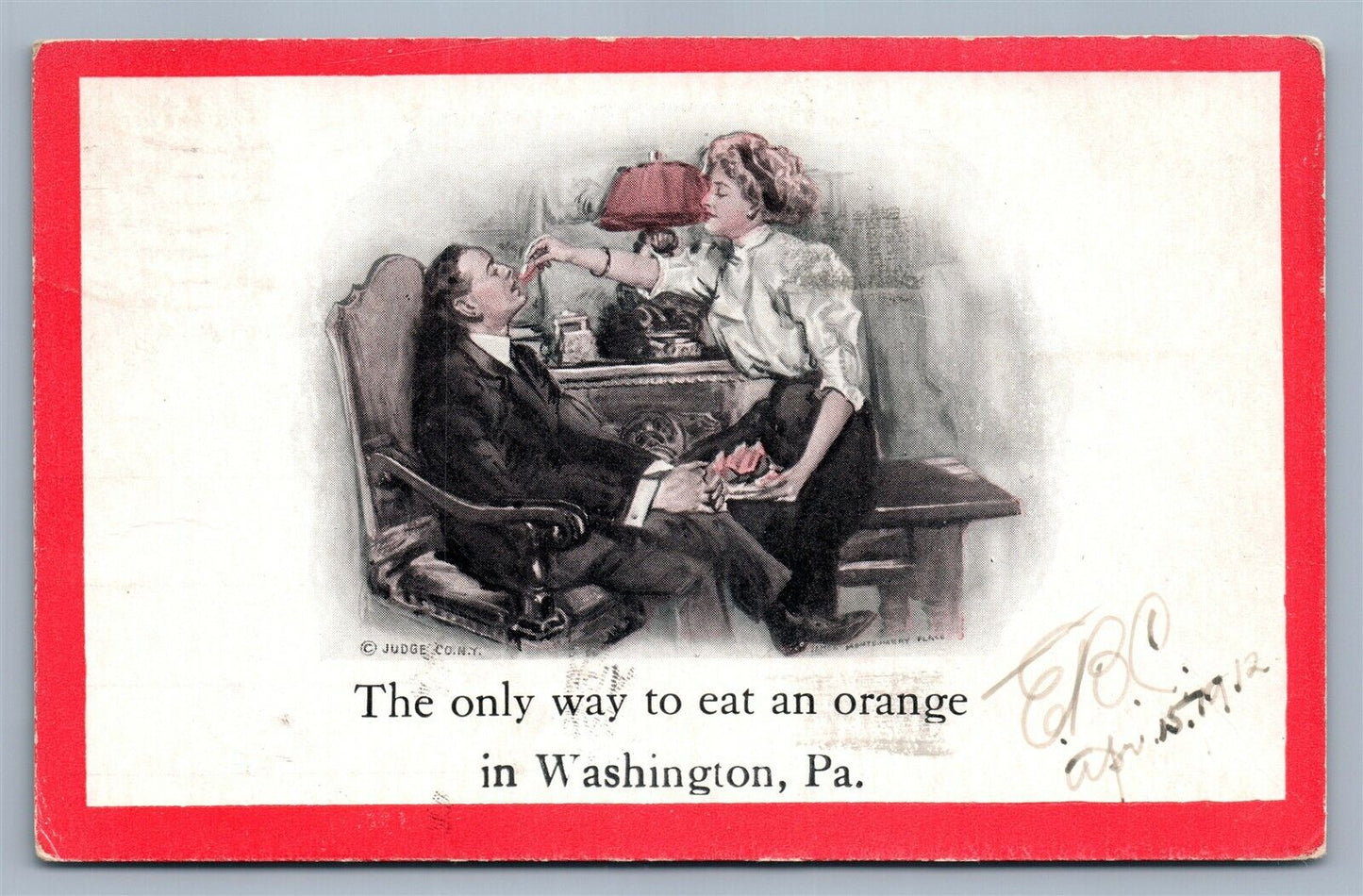 WASHINGTON PA ANTIQUE POSTCARD ORANGE EATING