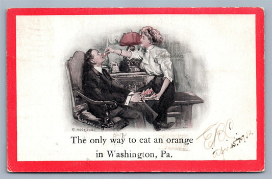 WASHINGTON PA ANTIQUE POSTCARD ORANGE EATING