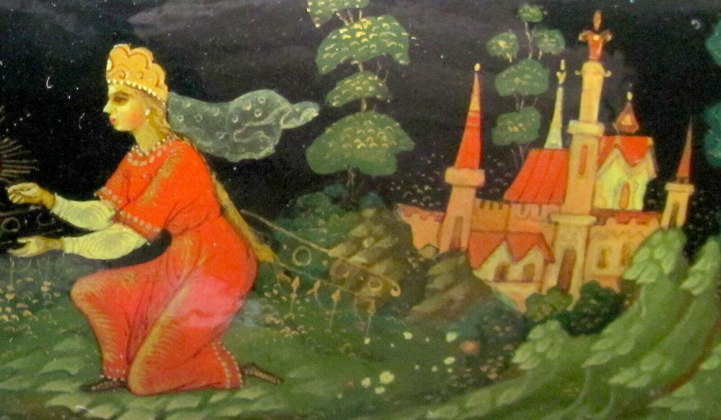 RUSSIAN PALEKH LACQUER BOX SCARLET FLOWER handpainted SIGNED vintage paper mache