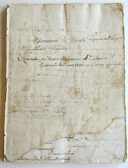 1760 MANUSCRIPT OPERA Giovanni Di Giscala Tiranno Del Tempio Di Gerusalemme