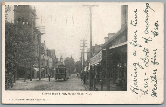 MOUNT HOLLY NJ HIGH STREET ANTIQUE POSTCARD