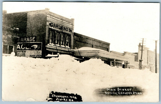 CHEBOYGAN MI MAIN STREET GARLAND'S STORE ANTIQUE REAL PHOTO POSTCARD RPPC