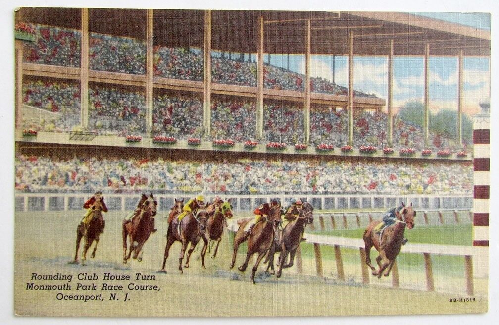 VINTAGE POSTCARD ROUNDING CLUB HOUSE TURN MONMOUTH PARK RACE COURSE OCEANPORT NJ