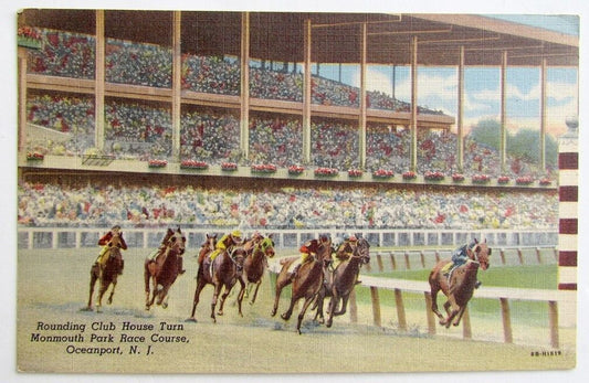 VINTAGE POSTCARD ROUNDING CLUB HOUSE TURN MONMOUTH PARK RACE COURSE OCEANPORT NJ