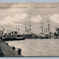 GERMANY BRUNSBUTTELKOOG AM KAISER WILHELM KANAL PORT w/ SHIPS ANTIQUE POSTCARD