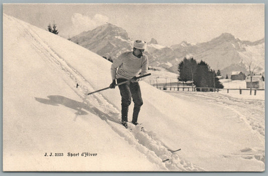 SKIING SWITZERLAND ANTIQUE POSTCARD