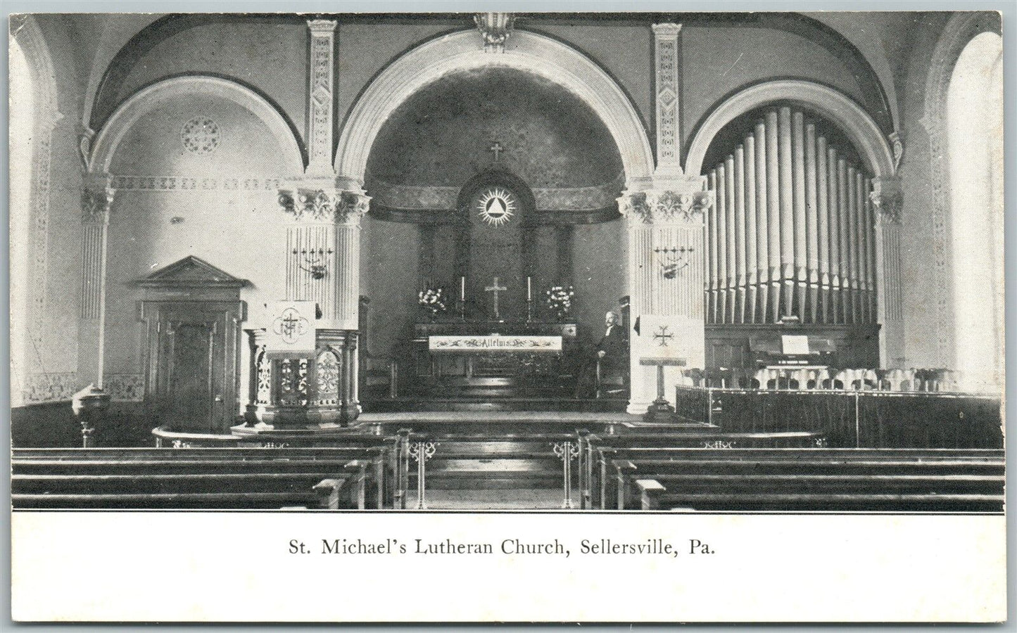 SELLERSVILLE BUCKS COUNTY PA ST.MICHAEL CHURCH ANTIQUE POSTCARD DOUBLE SIDED