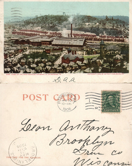 WILMERDING PA PLANT OF THE WESTINGHOUSE AIR-BRAKE CO. 1906 ANTIQUE POSTCARD