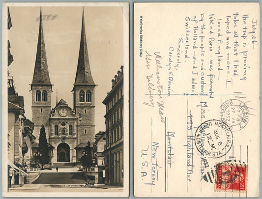 LUZERN HOFKIRCHE SWITZERLAND LUCERNE ANTIQUE 1932 REAL PHOTO POSTCARD RPPC