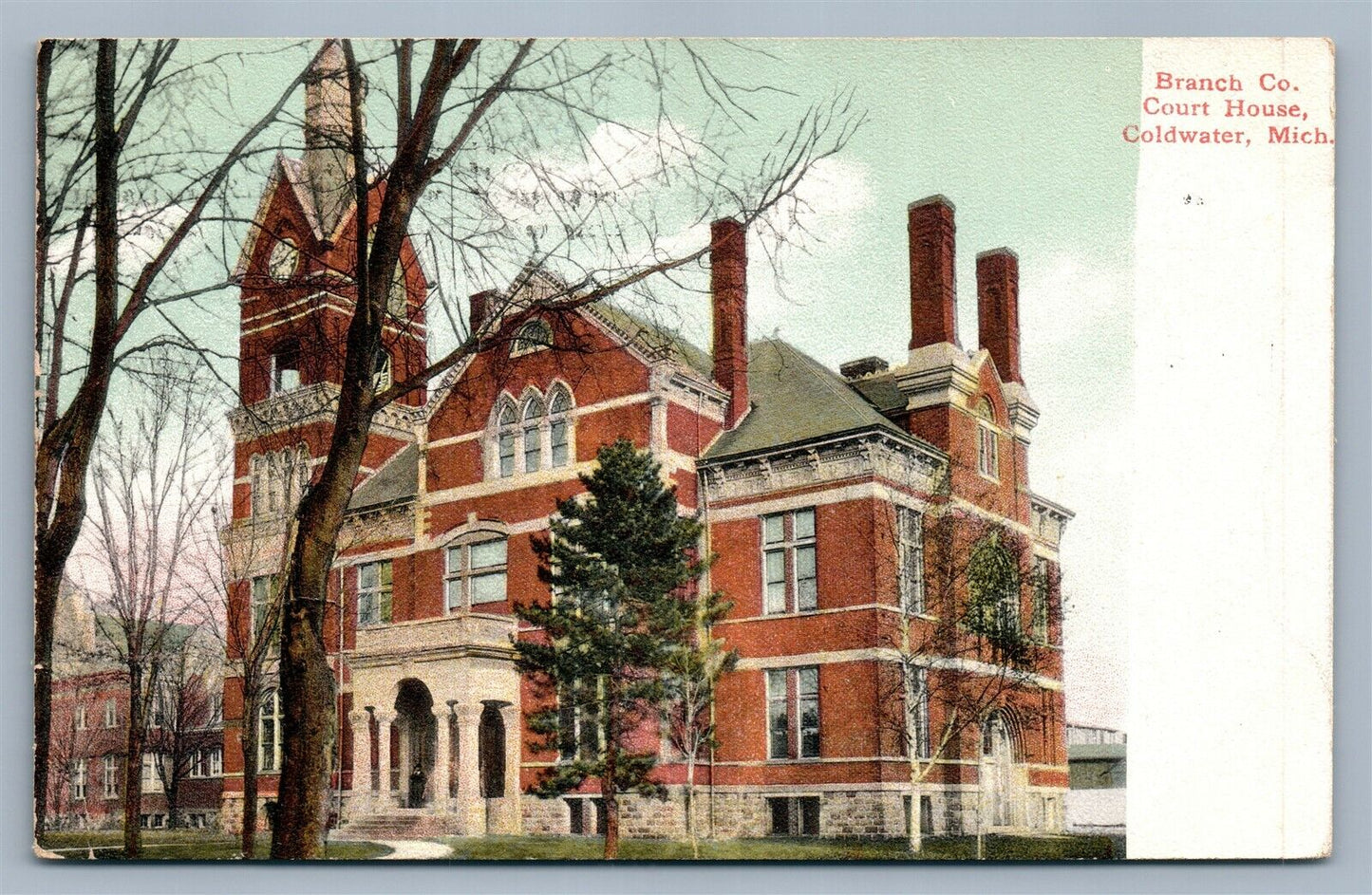 COLDWATER MI BRANCH CO. COURT HOUSE ANTIQUE POSTCARD