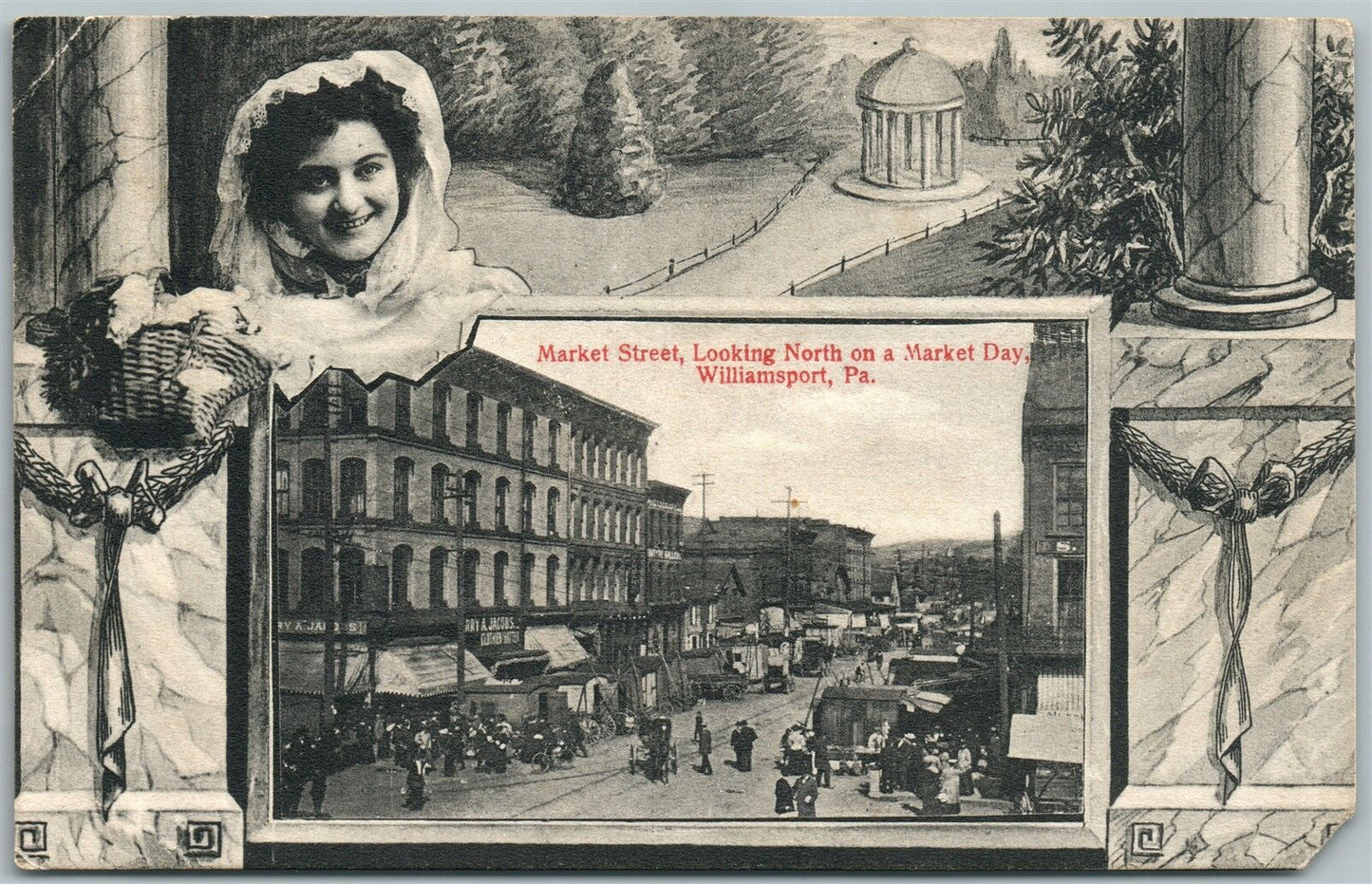 WILLIAMSPORT PA MARKET STREET 1910 ANTIQUE POSTCARD
