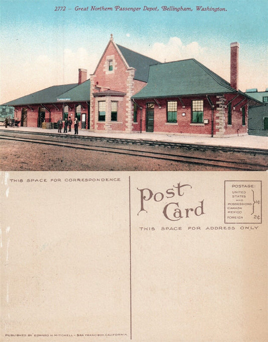 BELLINGHAM WA GREAT NORTHERN RAILROAD STATION ANTIQUE POSTCARD railway depot