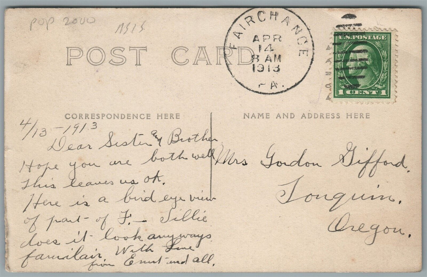 FAIRCHANCE PA ANTIQUE REAL PHOTO POSTCARD RPPC