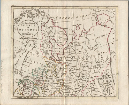 1816 MAP NORTHERN PART OF RUSSIA or MUSCOVY in EUROPE copper engraving ANTIQUE