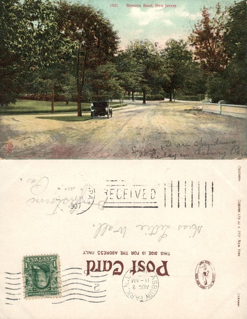 RUMSEN RD. N.J. 1907 UNDIVIDED 1907 ANTIQUE POSTCARD