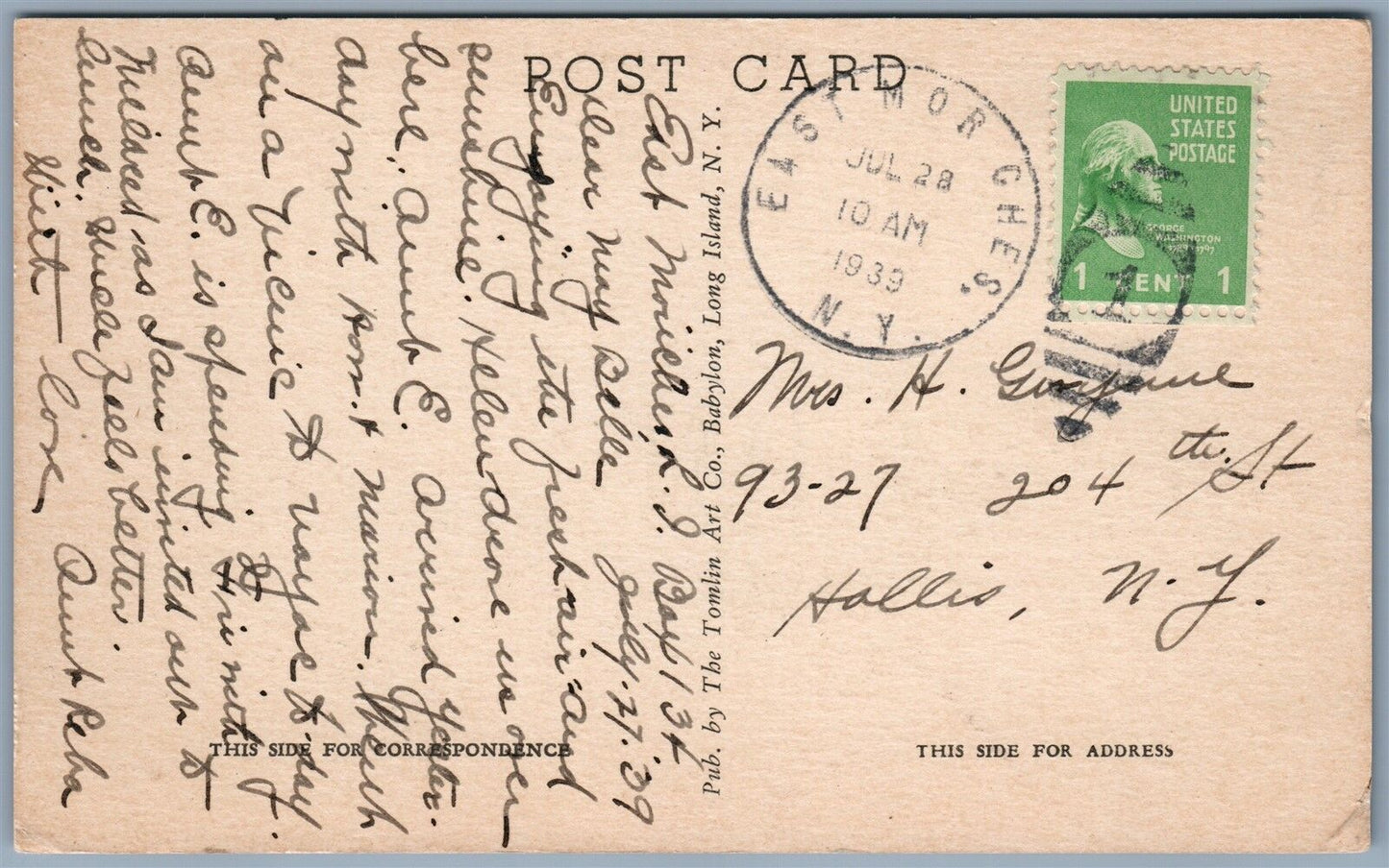 RIVERHEAD LONG ISLAND NY SUFFOLK CO HISTORICAL SOCIETY 1939 VINTAGE POSTCARD