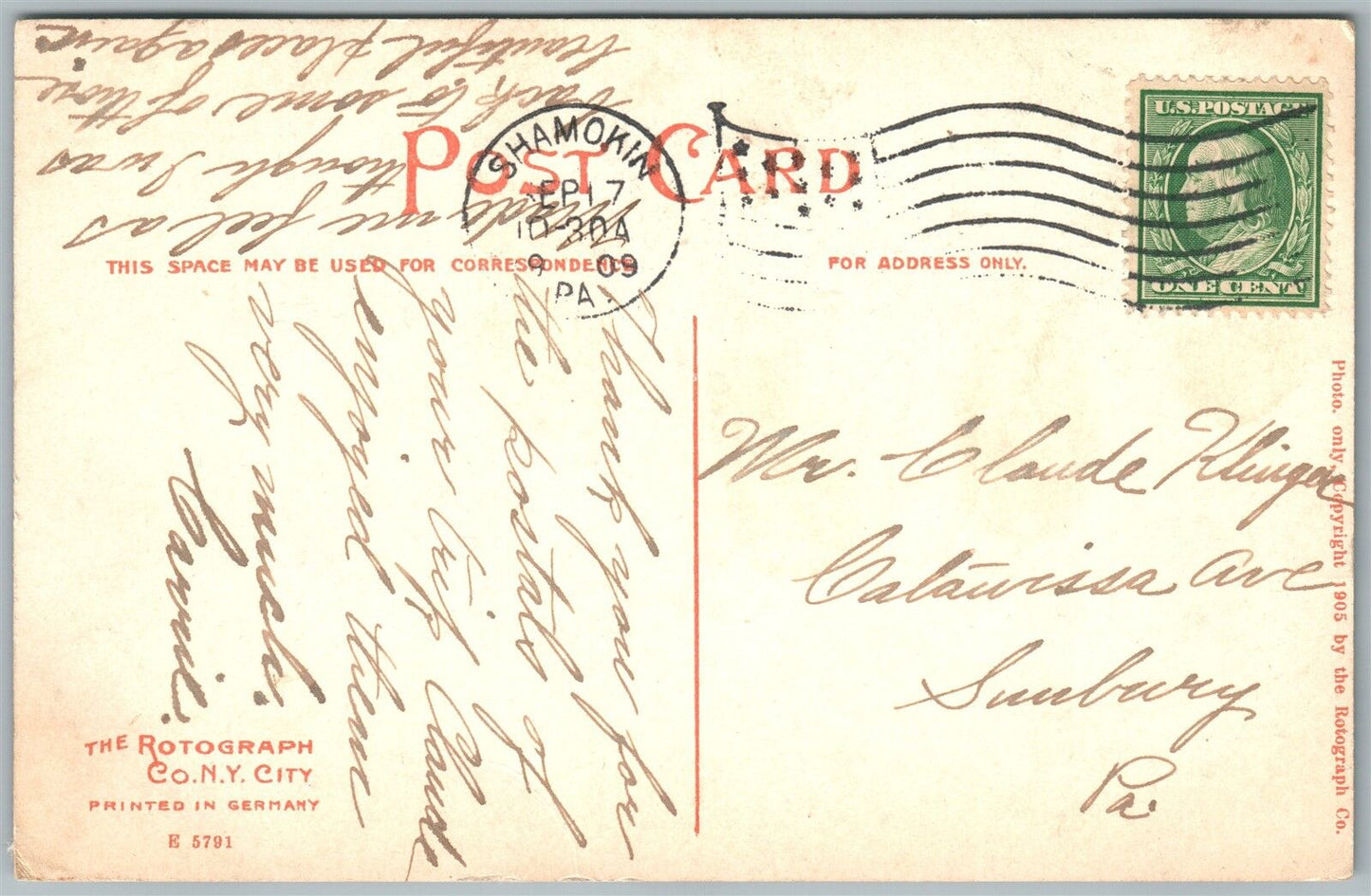 SHAMOKIN PA HENRY CLAY COLLIERY 1909 ANTIQUE POSTCARD