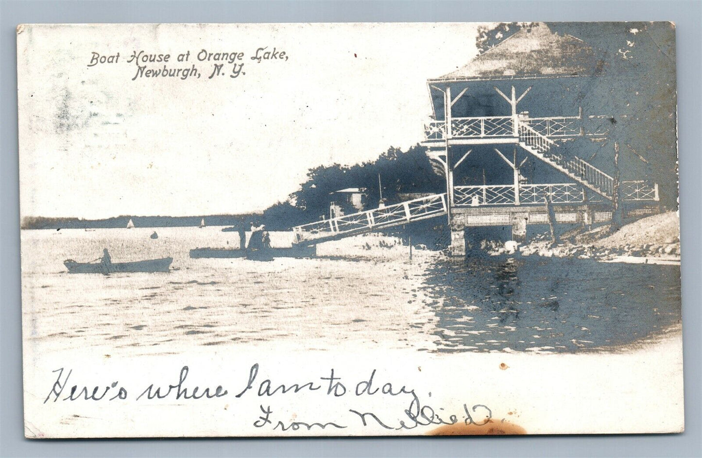 NEWBURGH NY ORANGE LAKE BOAT HOUSE ANTIQUE REAL PHOTO POSTCARD RPPC