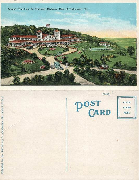 UNIONTOWN PA NATIONAL HIGHWAY SUMMIT HOTEL VINTAGE POSTCARD