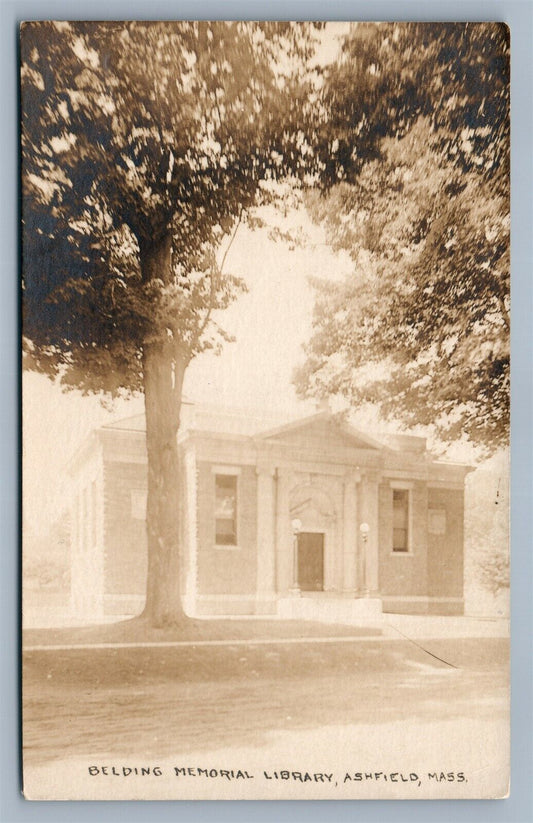 ASHFIELD MA BELDING MEMORIAL LIBRARY 1919 ANTIQUE REAL PHOTO POSTCARD RPPC