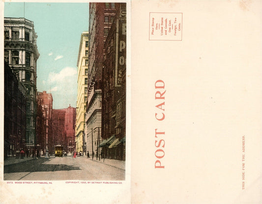 PITTSBURG PA WOOD STREET UNDIVIDED ANTIQUE POSTCARD