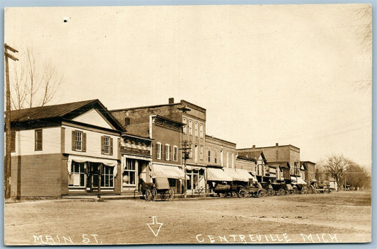 CENTREVILLE MI MAIN STREET ANTIQUE REAL PHOTO POSTCARD RPPC