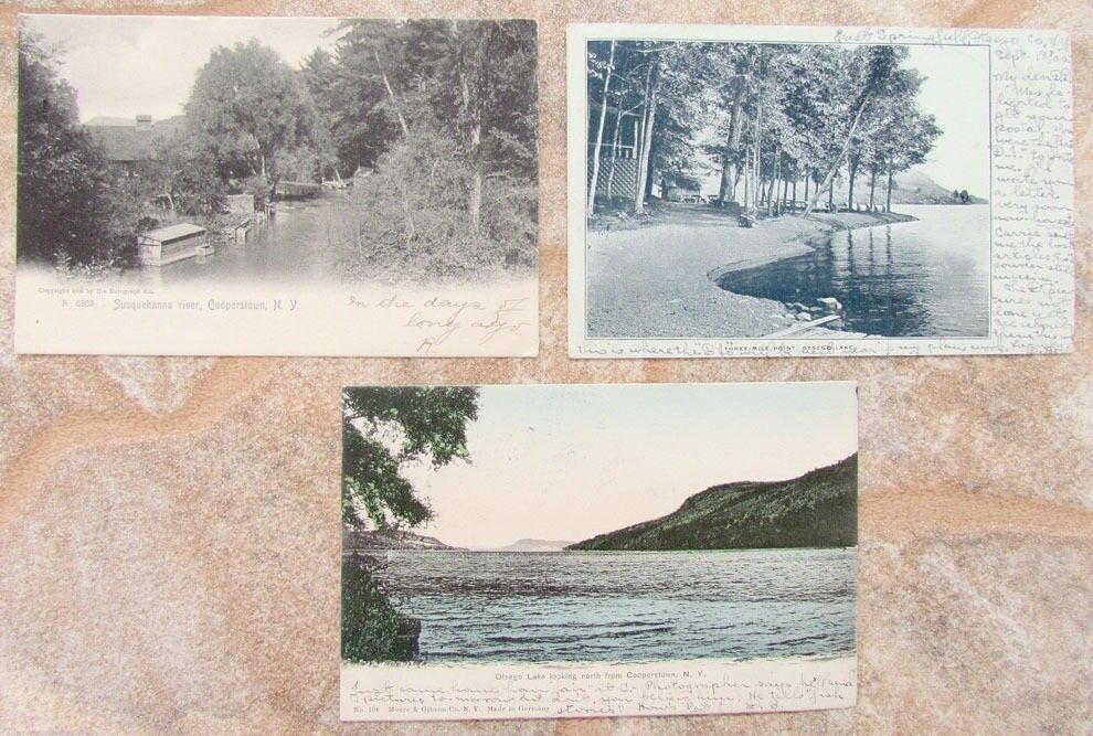 LOT OF 3 ANTIQUE POSTCARDS VIEWS OF LAKES COOPERSTOWN N.Y.
