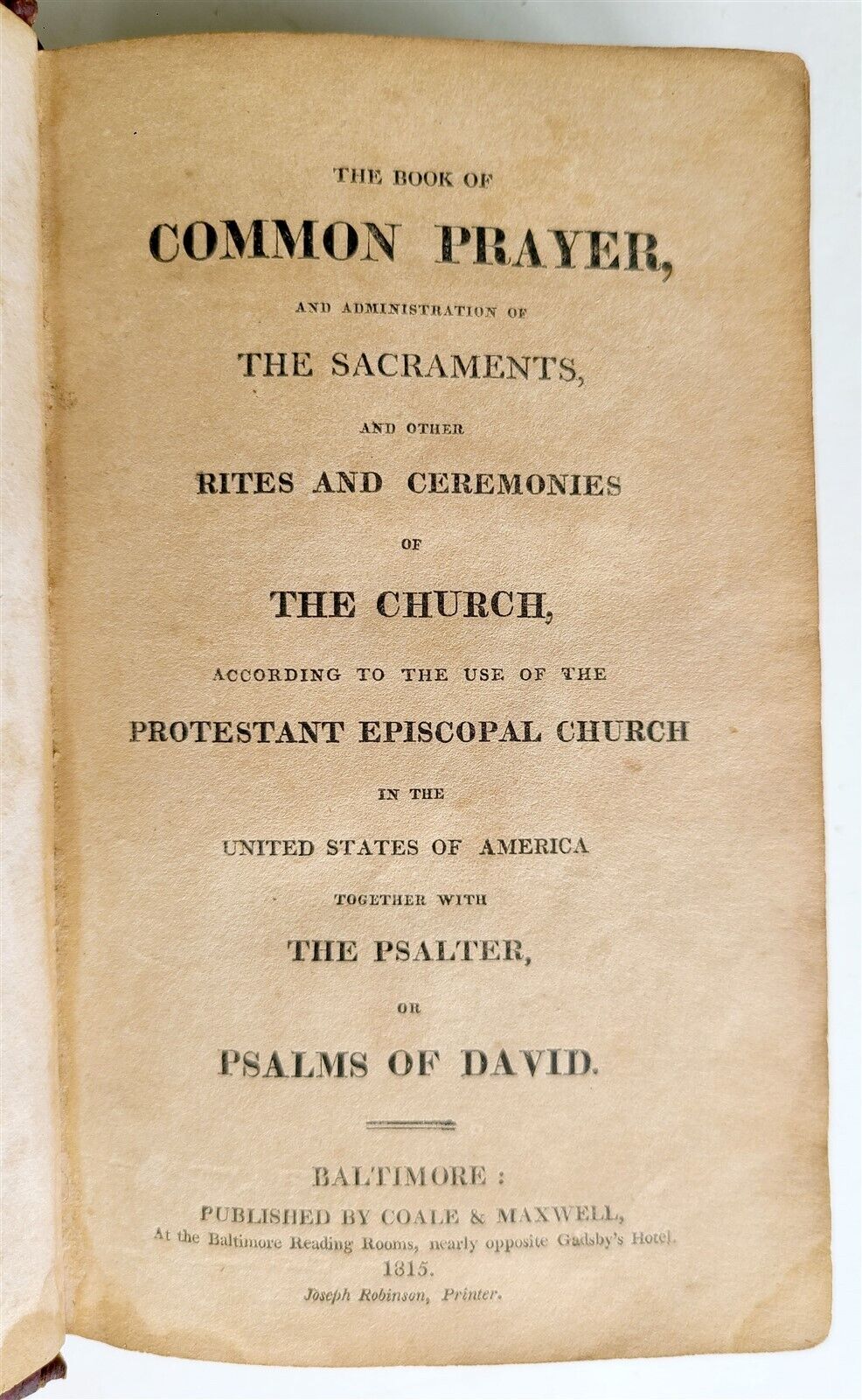 1815 BOOK of COMMON PRAYER & PSALTER in ENGLISH antique BALTIMORE Americana