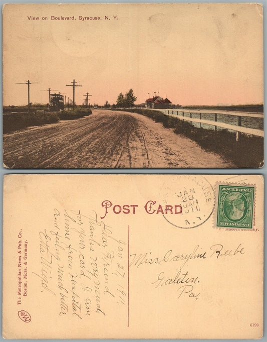 SYRACUSE N.Y. VIEW ON BOULEVARD 1910 ANTIQUE POSTCARD