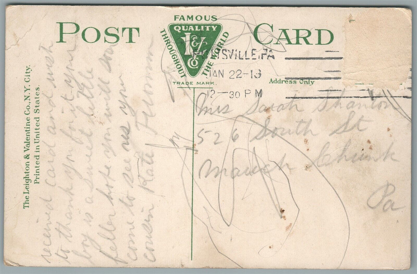POTTSVILLE PA M.E. CHURCH ANTIQUE POSTCARD